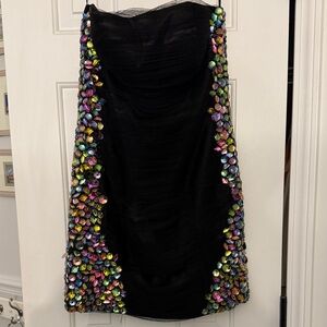 Alyce Paris Strapless Black Dress with Multicolor Embellishments